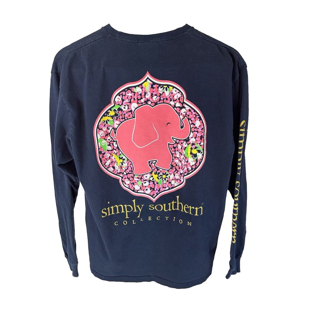 Simply Southern T-Shirt‎ Women's Large L Long Sleeve Crew Neck Graphic Navy